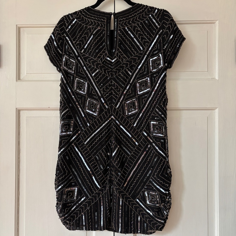 Parker Topaz Beaded Sequin Mini Dress Black Geometric Cocktail Party Size S NWT - Picture 10 of 16